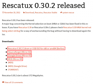 Rescatux Suggested Download Links screenshot