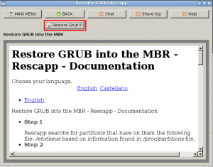 Restore Grub - Run button screenshot