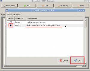 Select GNU Linux partition screenshot