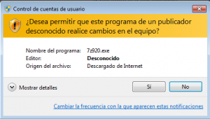 Unknown publisher Permission Dialog screenshot