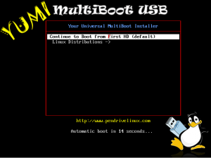YUMI Boot - YUMI boots by default into first hard disk screenshot
