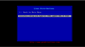 YUMI Boot - Linux Distributions screen - Rescatux selected screenshot