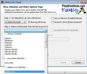 Yumi - Selecting Debian Live 32/64 Bit screenshot