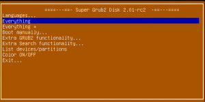 Super Grub2 Disk 2.01 rc2 Main Menu