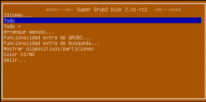 Super Grub2 Disk 2.01 rc2 Spanish Main Menu