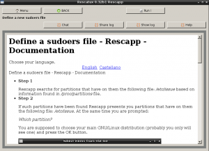 Rescatux 0.32 beta 1 Regenerate Sudoers file. Not the support buttons rearrangement so that Run button is visible.