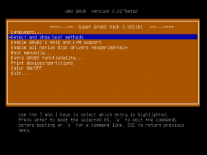 Super Grub2 Disk 2.02s1 Beta 1 Main menu