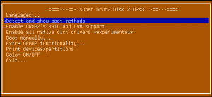 Super Grub2 Disk 2.02s4 main menu