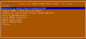 Finnish Super Grub2 Disk main menu